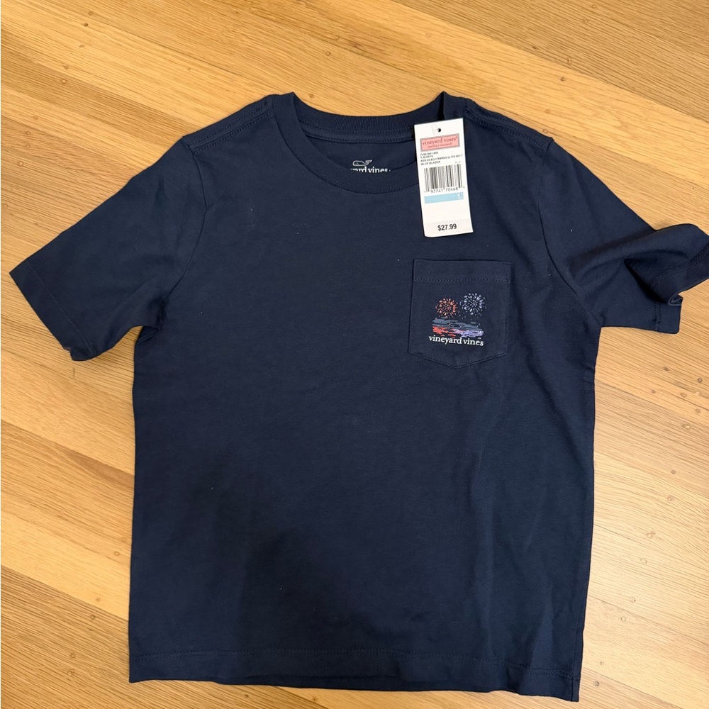 Vineyard Vines Navy Pocket Tee with Fireworks